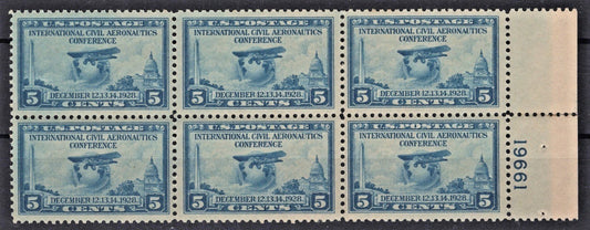 US 1928 5c blue Aeronautics Conference Plate Block Scott# 650 MNH VF-XF ZAYIX