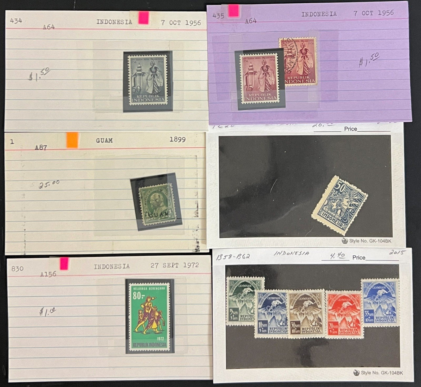 Indonesia & Malaya Stamp Collection On Hundreds of Dealer Cards ZAYIX