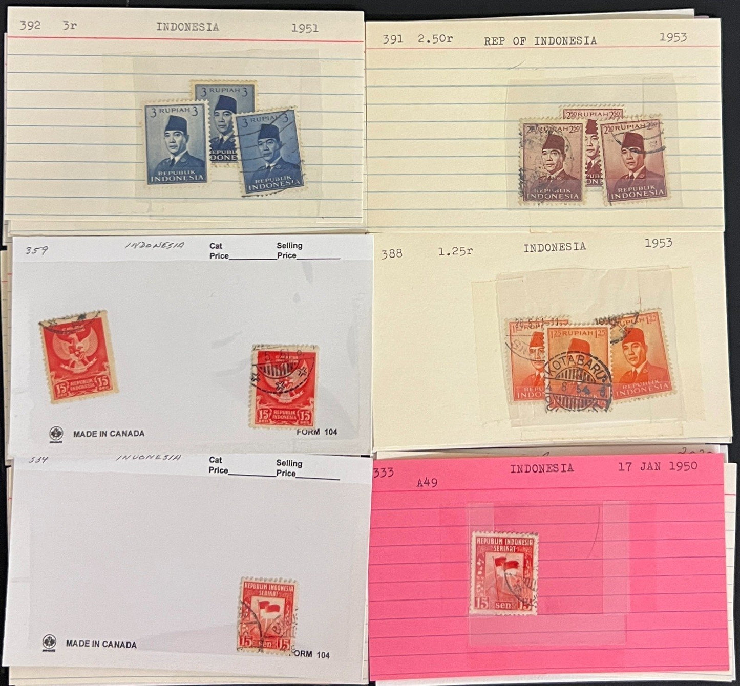 Indonesia & Malaya Stamp Collection On Hundreds of Dealer Cards ZAYIX