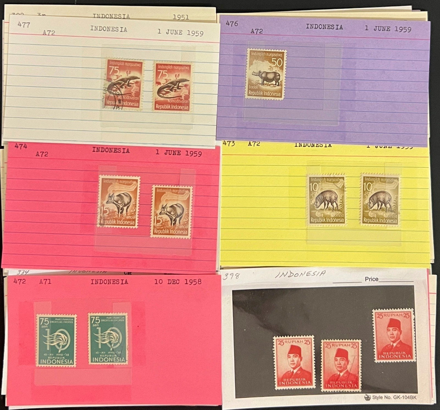 Indonesia & Malaya Stamp Collection On Hundreds of Dealer Cards ZAYIX