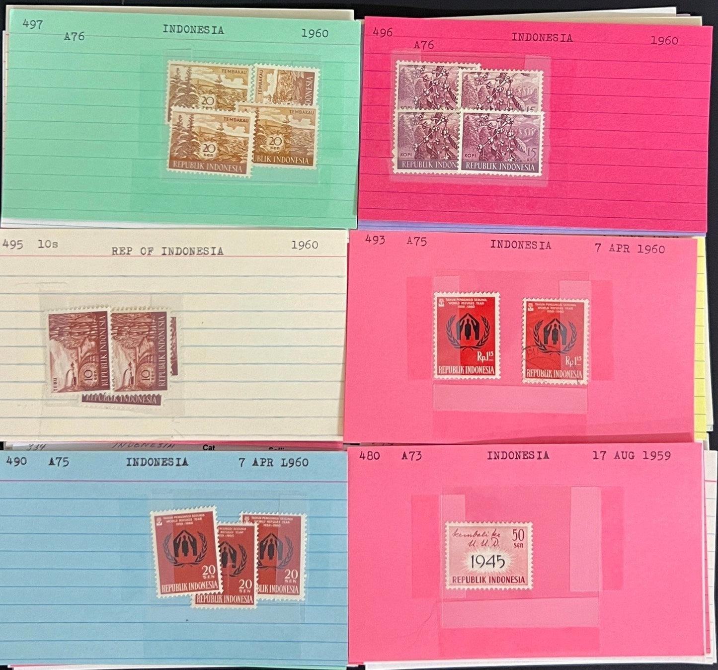 Indonesia & Malaya Stamp Collection On Hundreds of Dealer Cards ZAYIX