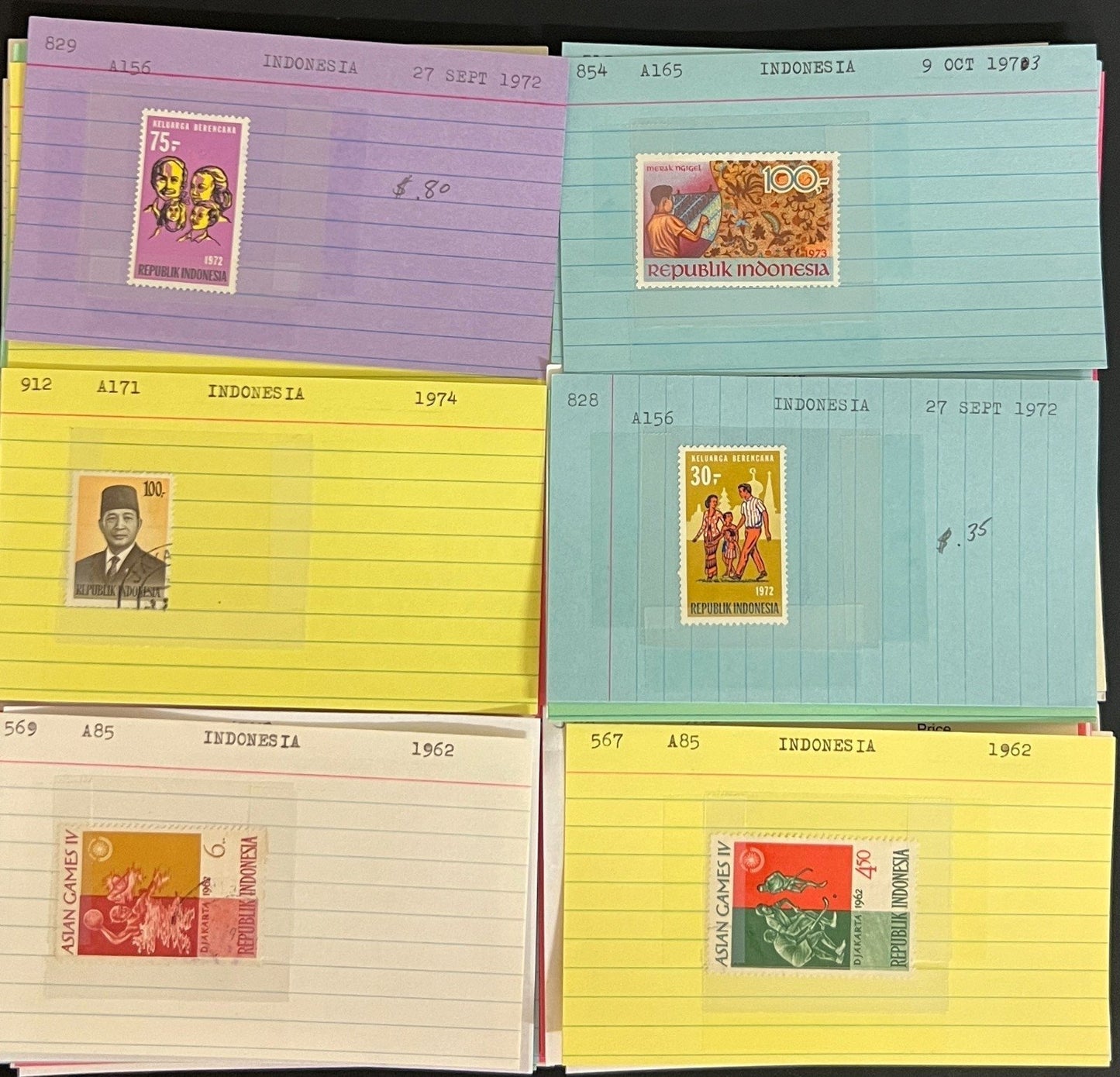 Indonesia & Malaya Stamp Collection On Hundreds of Dealer Cards ZAYIX