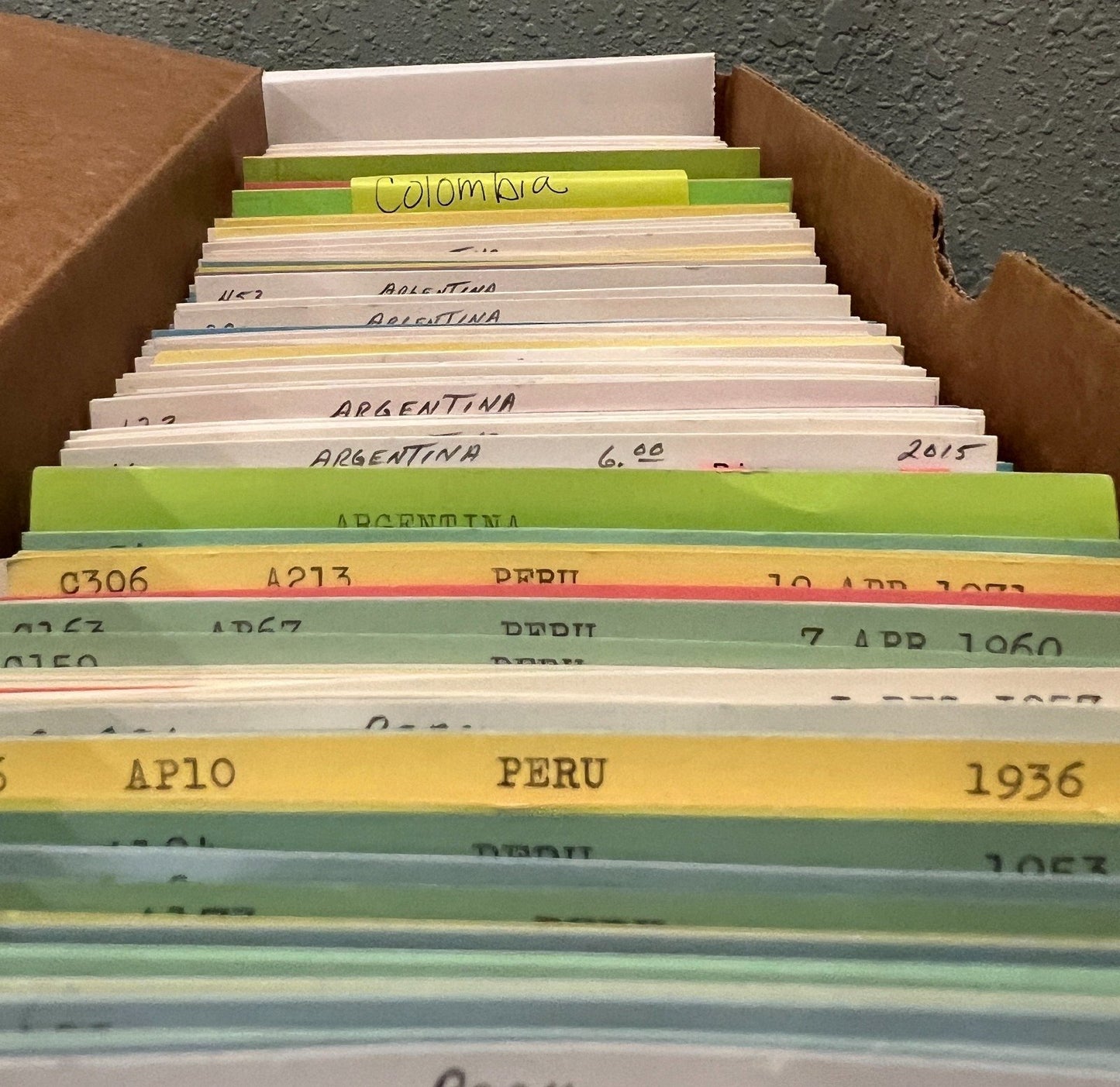 Argentina, Peru & Colombia Stamp Collection On Hundreds of Dealer Cards ZAYIX