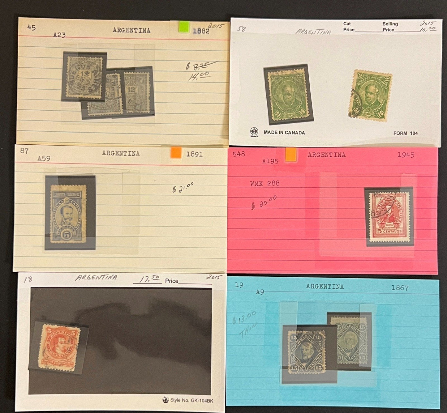 Argentina, Peru & Colombia Stamp Collection On Hundreds of Dealer Cards ZAYIX