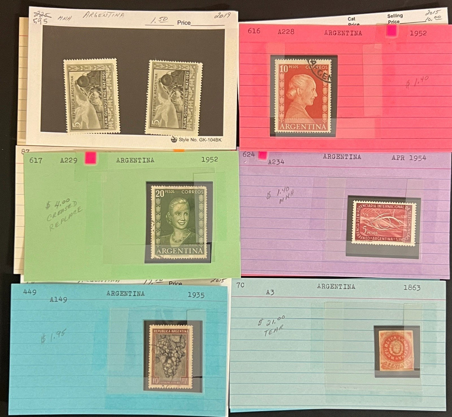 Argentina, Peru & Colombia Stamp Collection On Hundreds of Dealer Cards ZAYIX