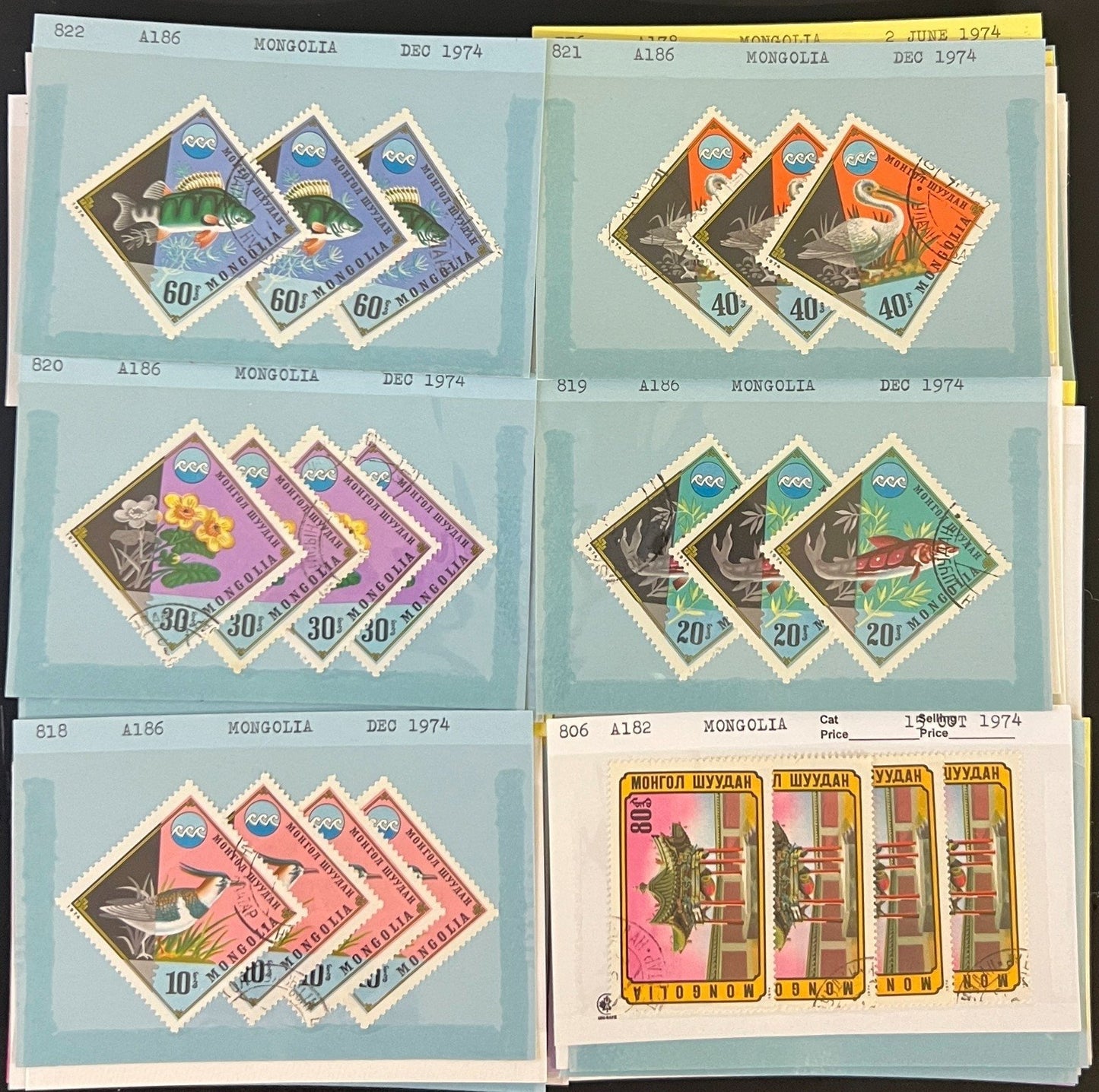 Mongolia & Malaya Stamp Collection On Hundreds of Dealer Cards ZAYIX