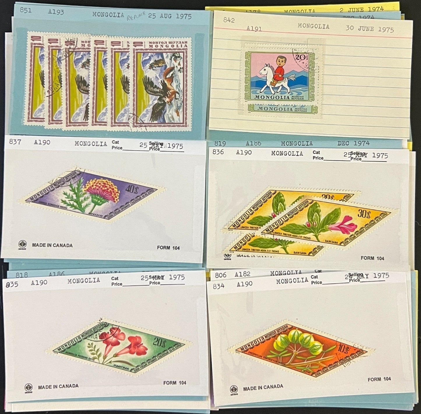 Mongolia & Malaya Stamp Collection On Hundreds of Dealer Cards ZAYIX