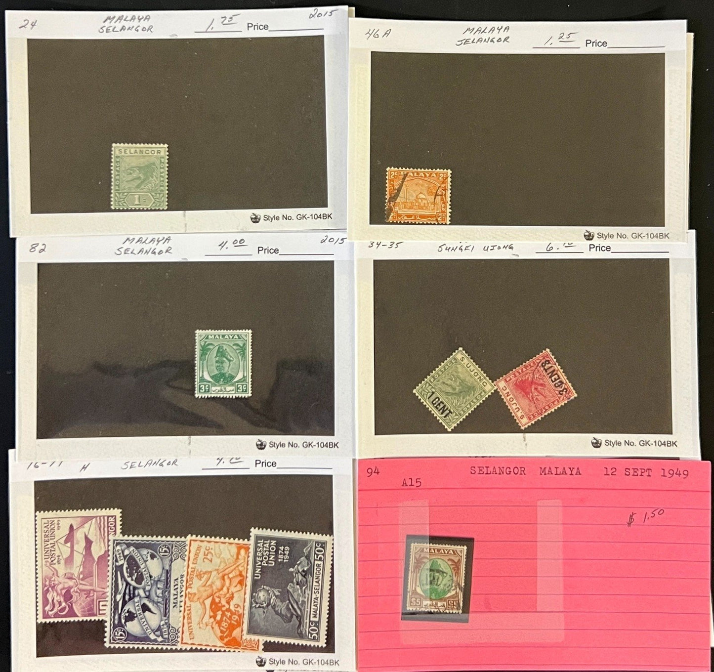 Mongolia & Malaya Stamp Collection On Hundreds of Dealer Cards ZAYIX