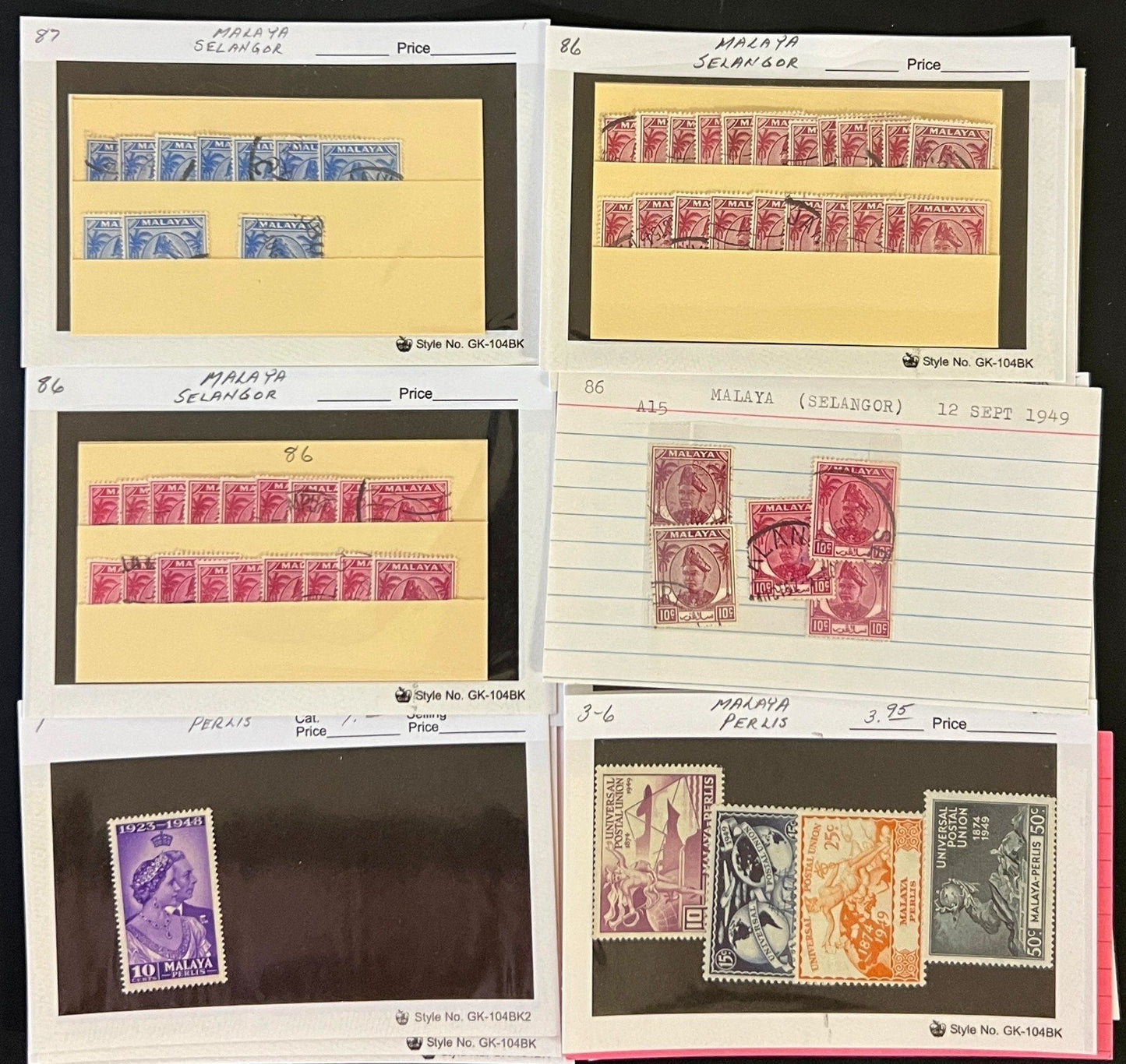 Mongolia & Malaya Stamp Collection On Hundreds of Dealer Cards ZAYIX