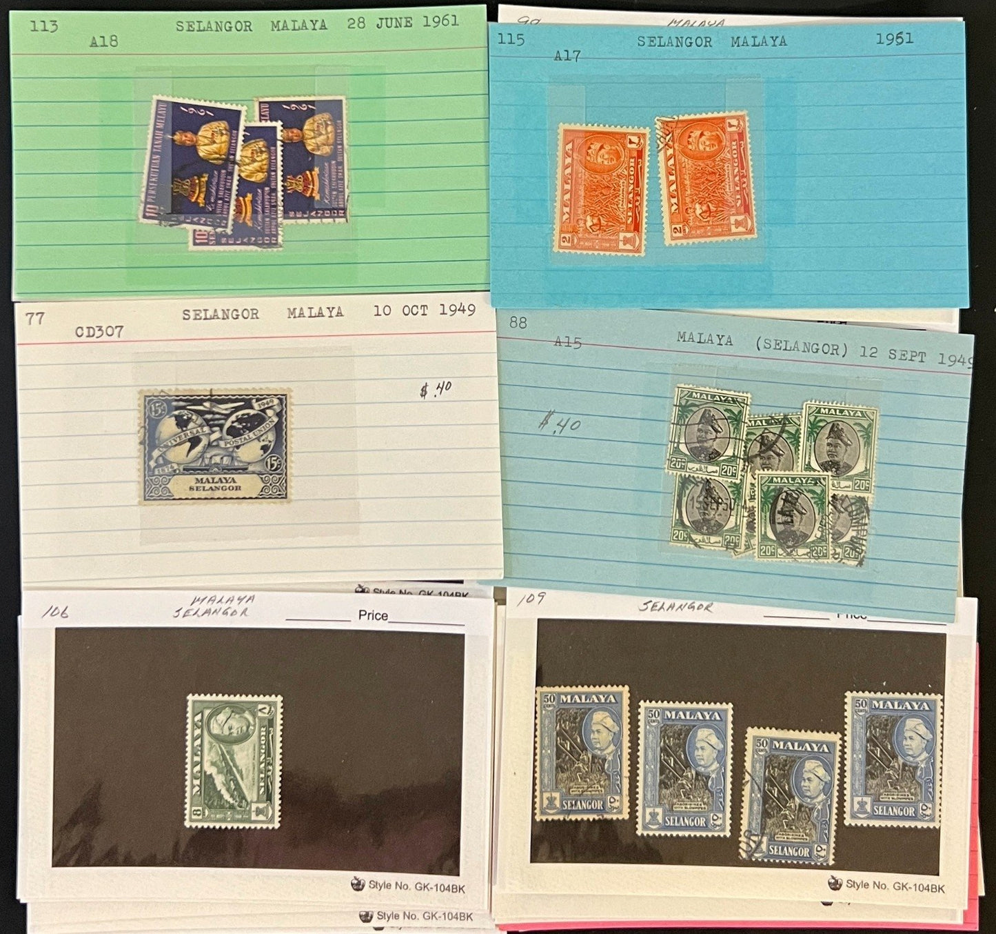 Mongolia & Malaya Stamp Collection On Hundreds of Dealer Cards ZAYIX