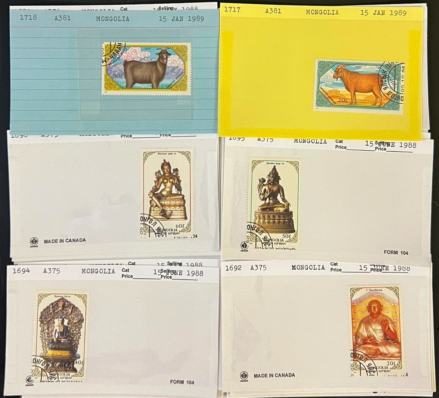 Mongolia & Malaya Stamp Collection On Hundreds of Dealer Cards ZAYIX