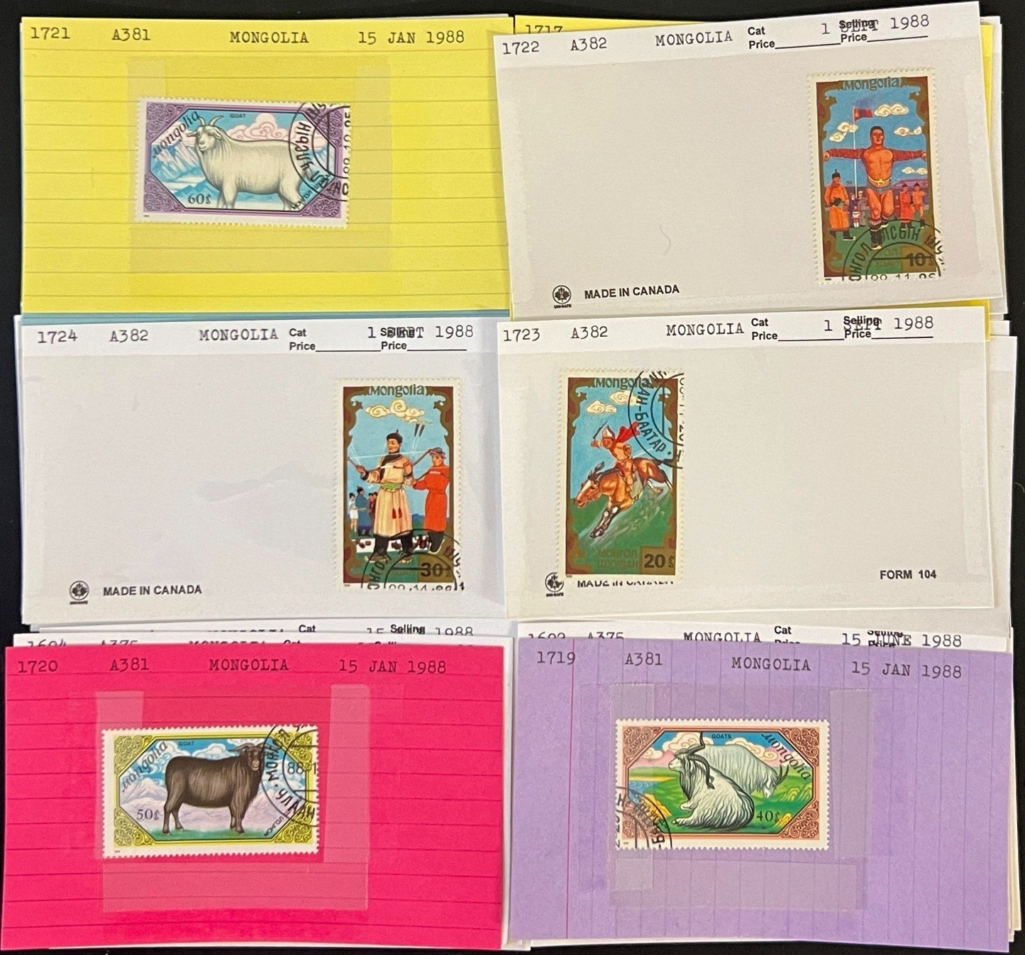 Mongolia & Malaya Stamp Collection On Hundreds of Dealer Cards ZAYIX