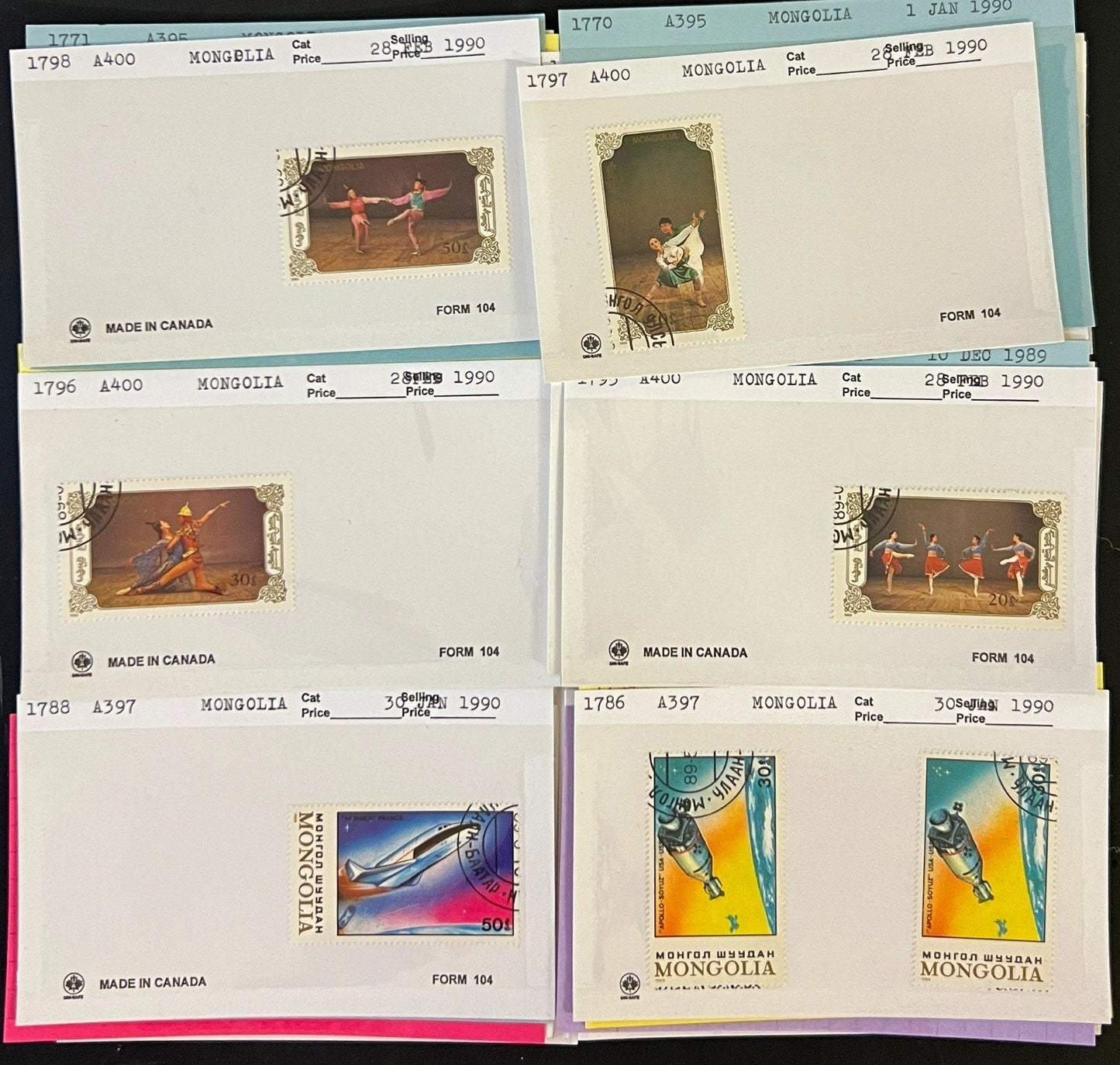 Mongolia & Malaya Stamp Collection On Hundreds of Dealer Cards ZAYIX