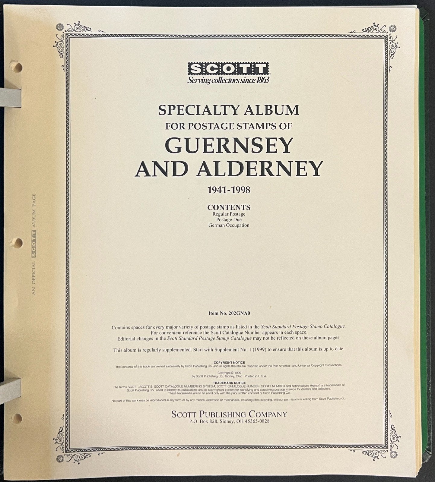 Guernsey & Alderney Scott Specialty Stamp Album 2-Post Binder 1941-1998 ZAYIX