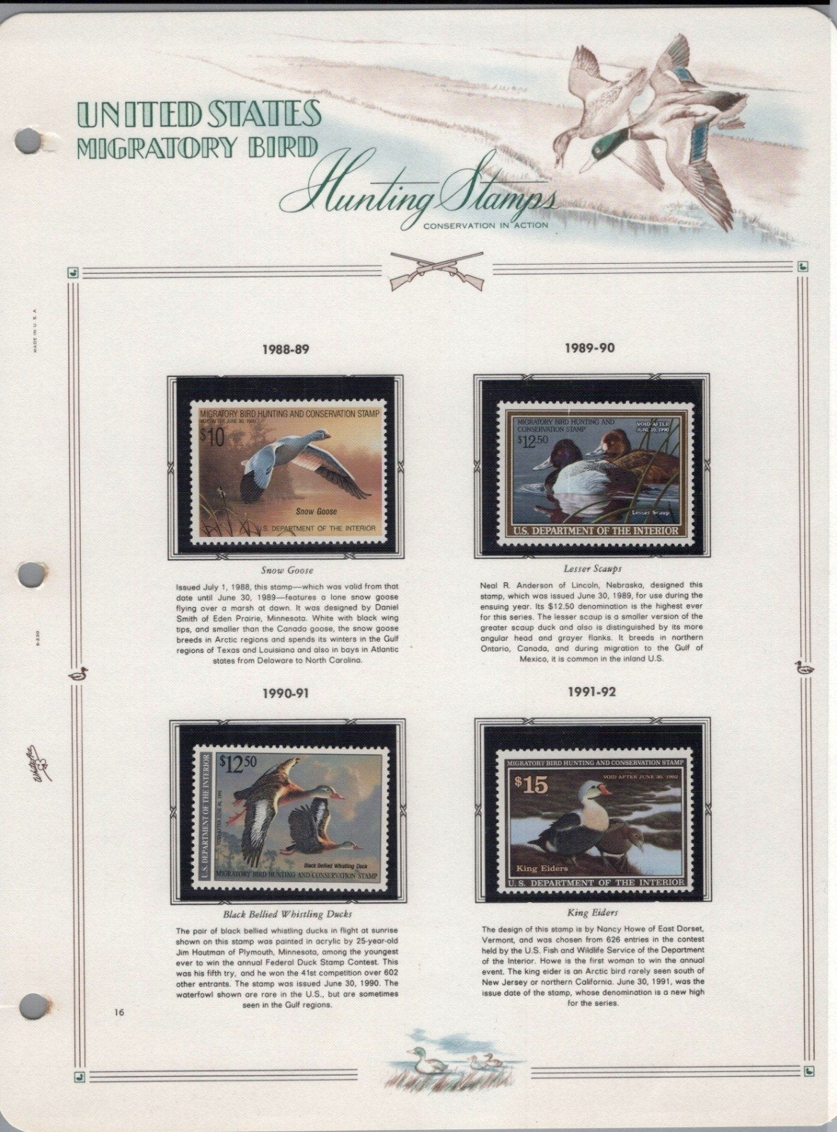 U.S. Federal Duck Stamp Collection RW1-RW61 White Ace Album 1934-1995 ZAYIX