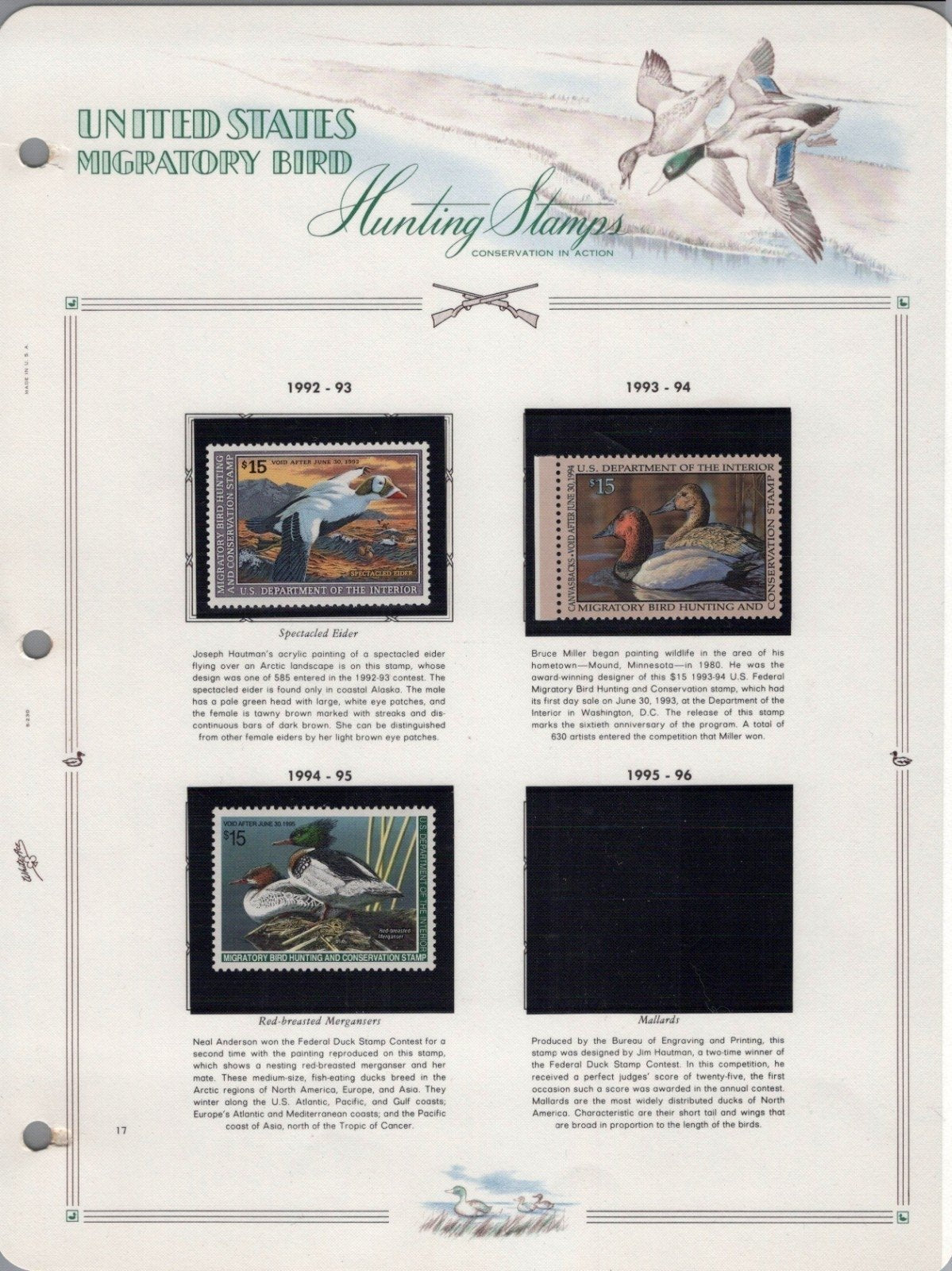 U.S. Federal Duck Stamp Collection RW1-RW61 White Ace Album 1934-1995 ZAYIX