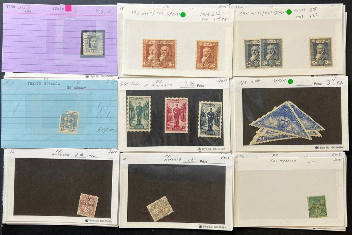 France & Spain Stamp Collection On Thousands of Dealer Cards Mint & Used ZAYIX