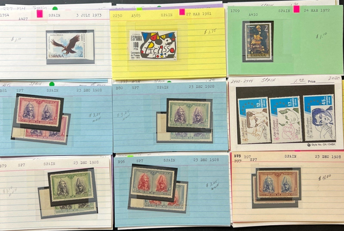 France & Spain Stamp Collection On Thousands of Dealer Cards Mint & Used ZAYIX