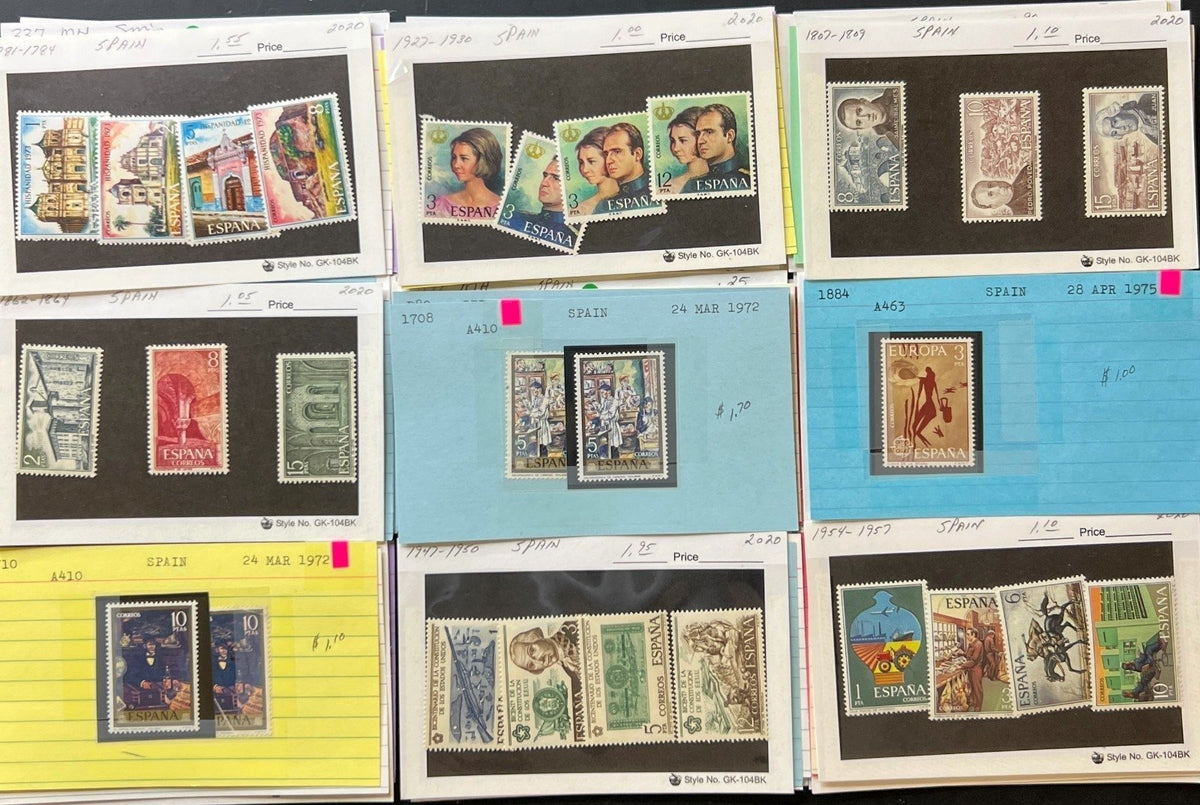 France & Spain Stamp Collection On Thousands of Dealer Cards Mint & Used ZAYIX