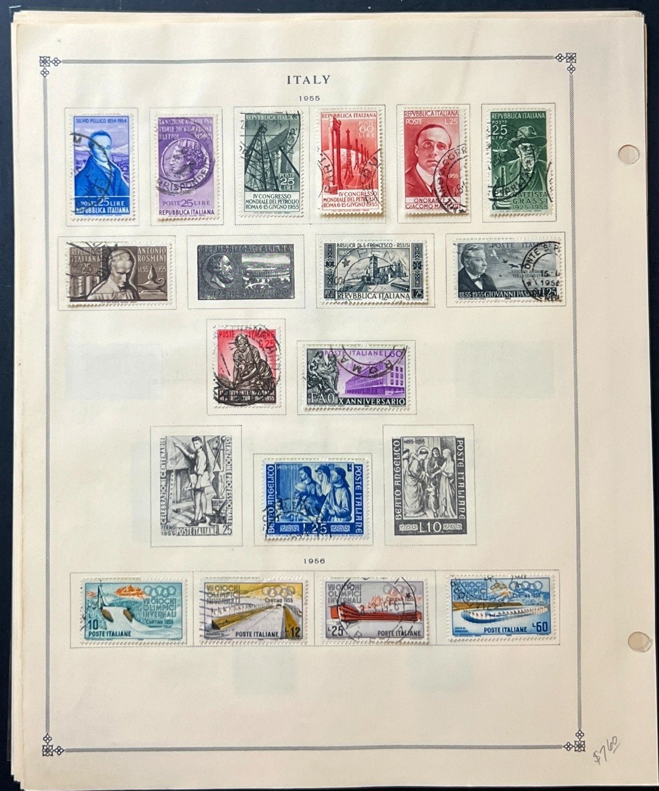Italy Stamp Collection Album Pages Used 1951-1968 ZAYIX
