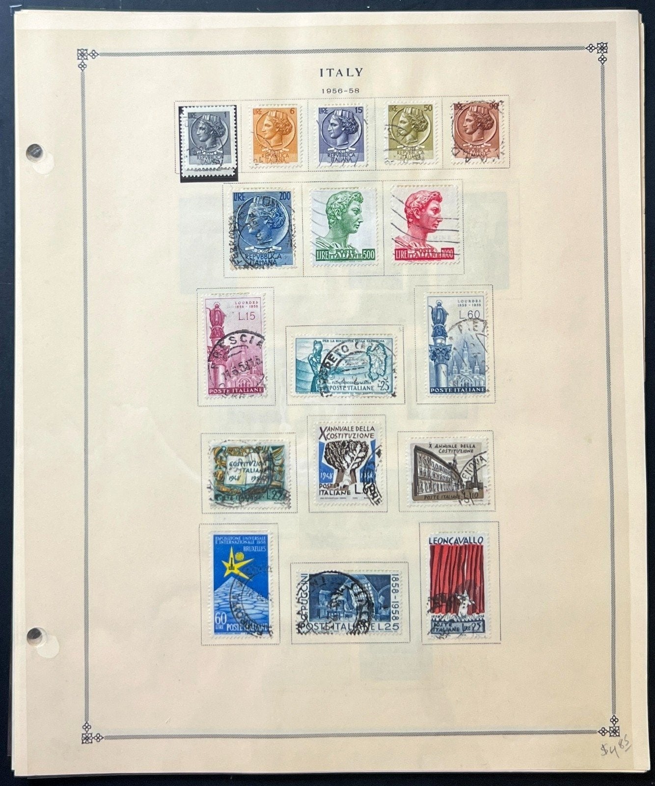 Italy Stamp Collection Album Pages Used 1951-1968 ZAYIX