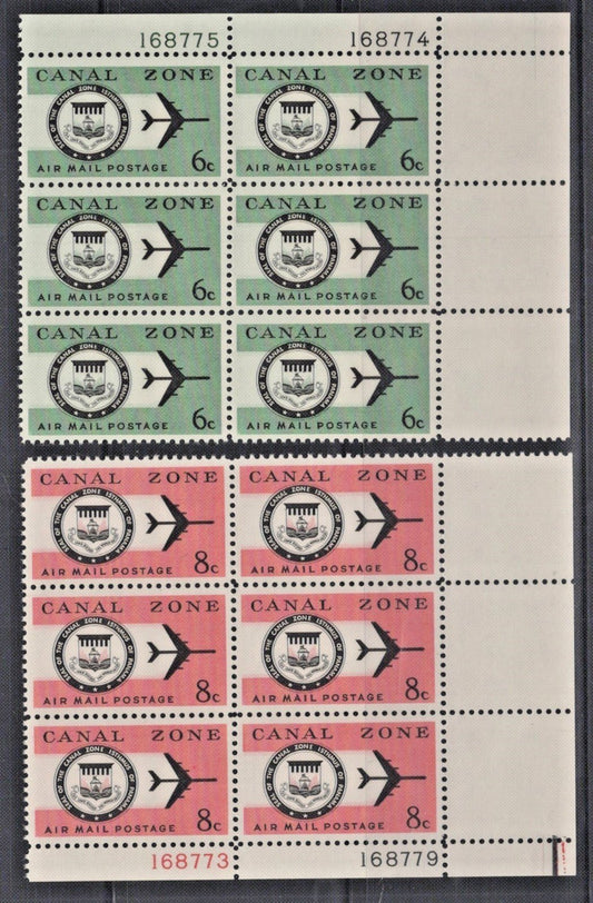 US Canal Zone 1965 Air Mail Seal & Jet Plane Plate Block Sc#C42-C47 VF MNH ZAYIX