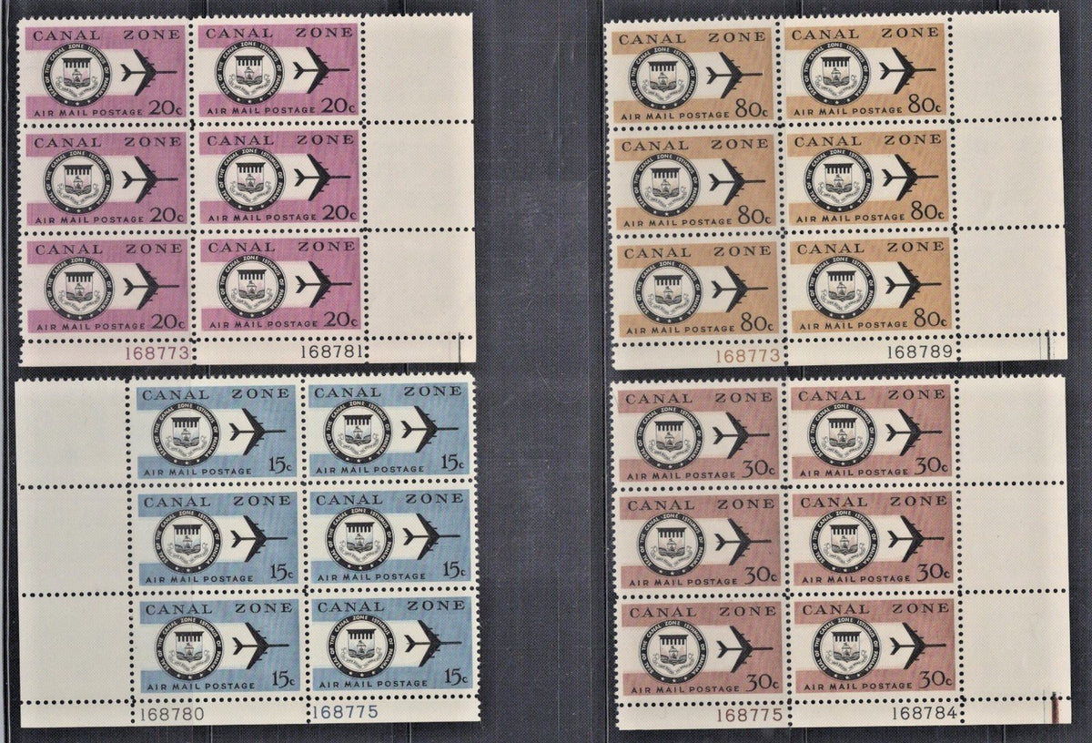 US Canal Zone 1965 Air Mail Seal & Jet Plane Plate Block Sc#C42-C47 VF MNH ZAYIX
