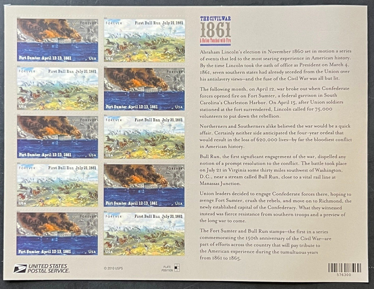 US 4522-4523 Mint Sheet (MNH) Civil War 1861 Forever Stamp 2011 ZAYIX