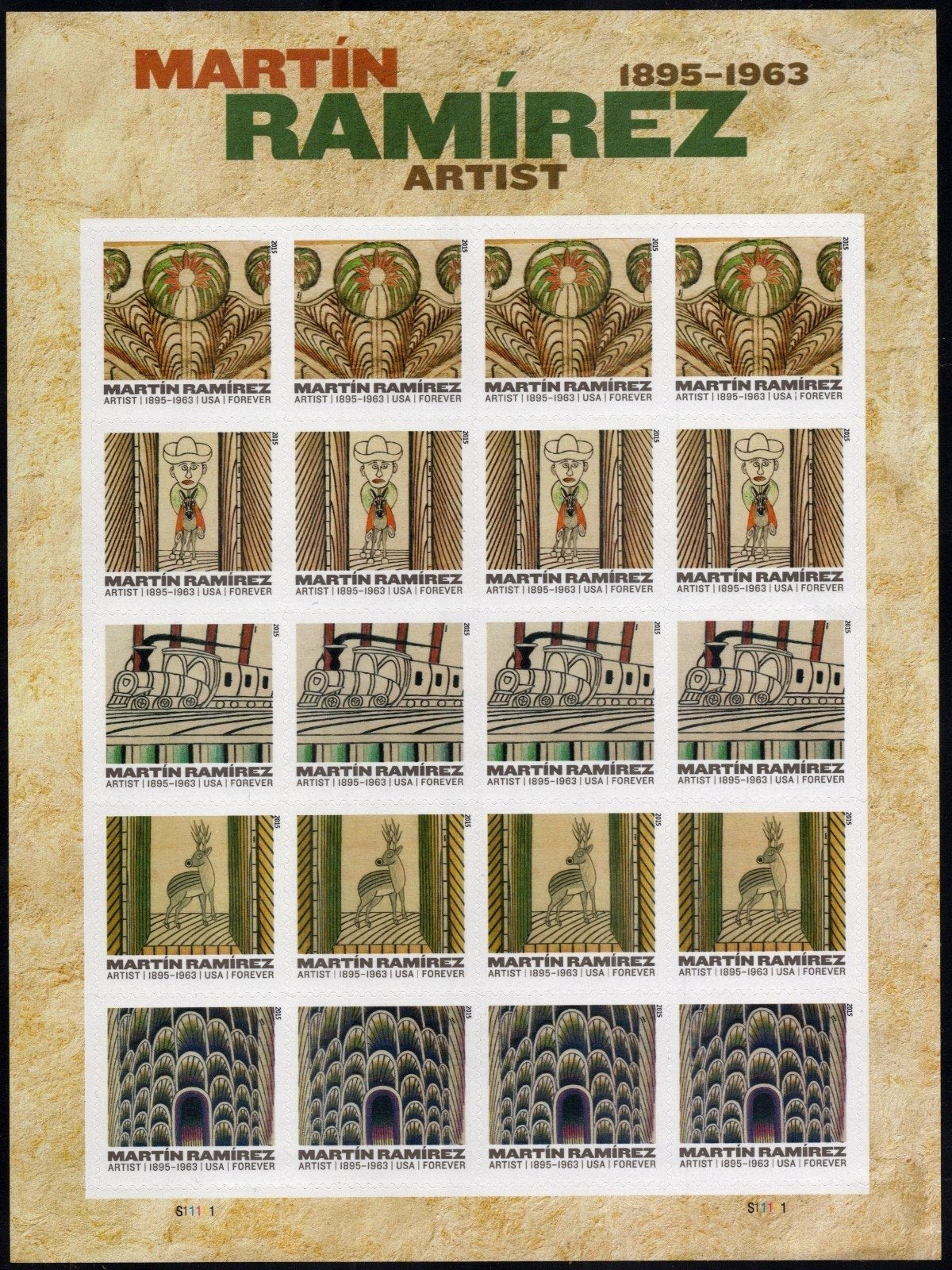 US 4968-4972 Mint Sheet (MNH) Martin Ramirez Artist Forever Stamp 2015 ZAYIX