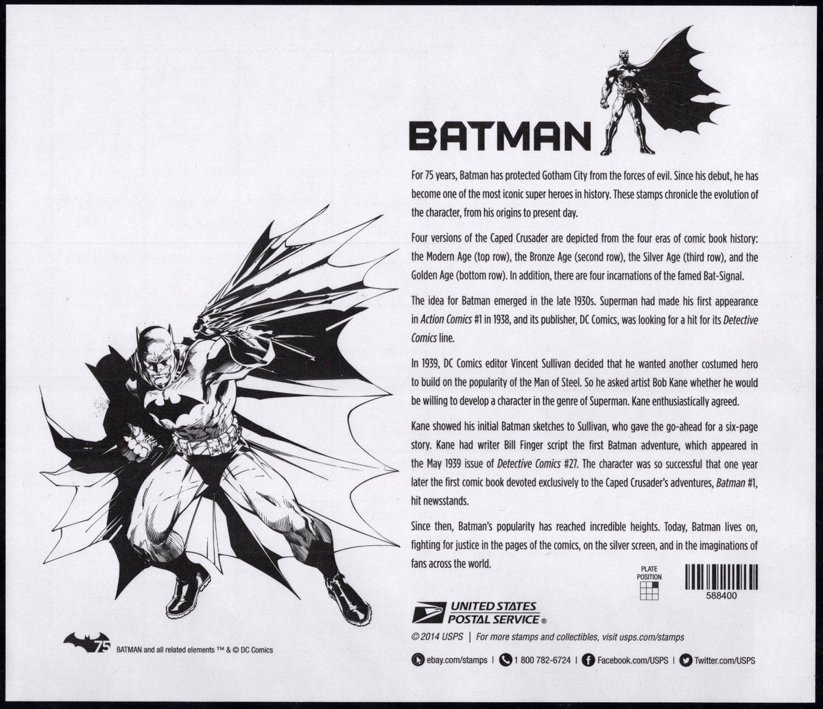 US 4928-4935 Mint Sheet (MNH) Batman Comic Book Designs Forever Stamp 2014 ZAYIX