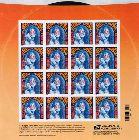 US 4916 Mint Sheet (MNH) Janis Joplin Music Icons Forever Stamp 2014 ZAYIX