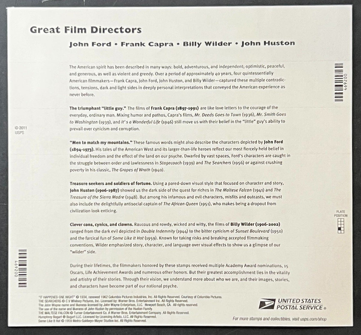 US 4668-4671 Mint Sheet (MNH) Great Film Directors Forever Stamp 2012 ZAYIX