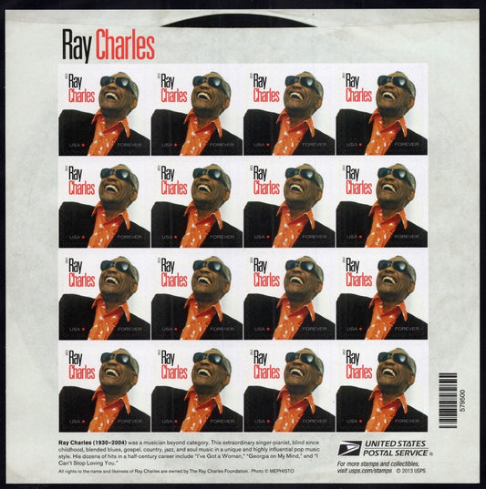 US 4807 Mint Sheet (MNH) Ray Charles Music Icons Forever Stamp 2013 ZAYIX