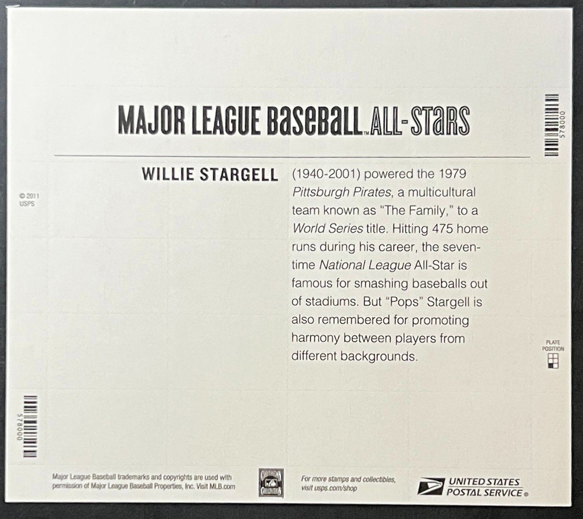 US 4696 Mint Sheet (MNH) Willie Stargell Forever Stamp 2012 ZAYIX