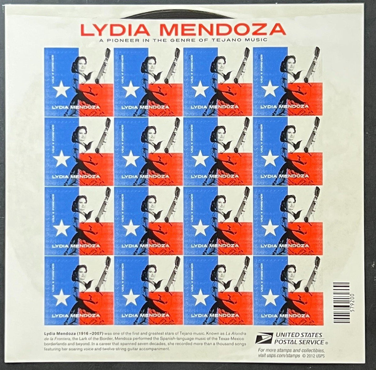 US 4786 Mint Sheet (MNH) Lydia Mendoza Music Icons Forever Stamp 2013 ZAYIX