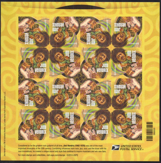 US 4880 Mint Sheet (MNH) Jimi Hendrix Music Icons Forever Stamp 2014 ZAYIX