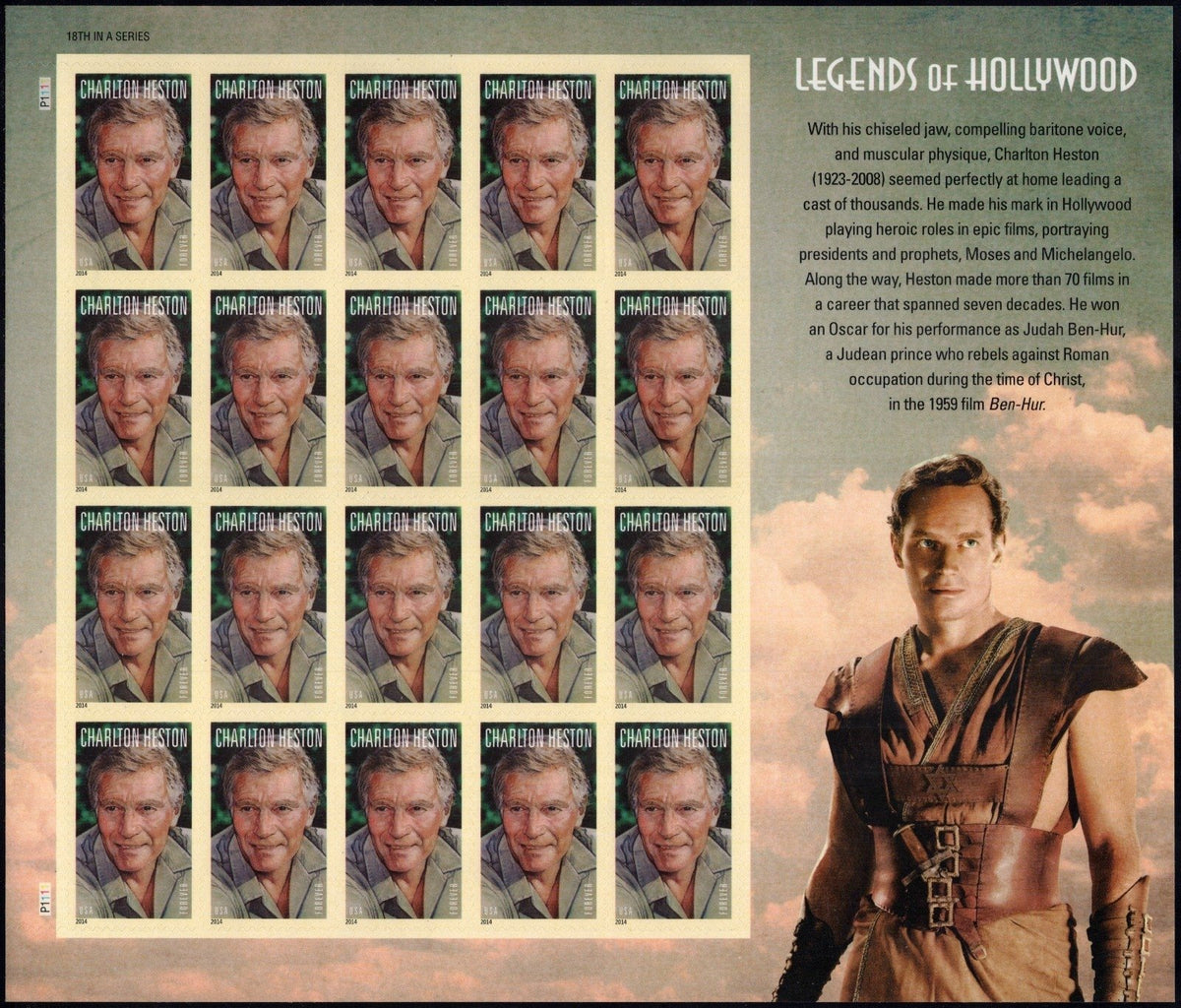 US 4892 Mint Sheet (MNH) Charlton Heston Hollywood Forever Stamp 2014 ZAYIX