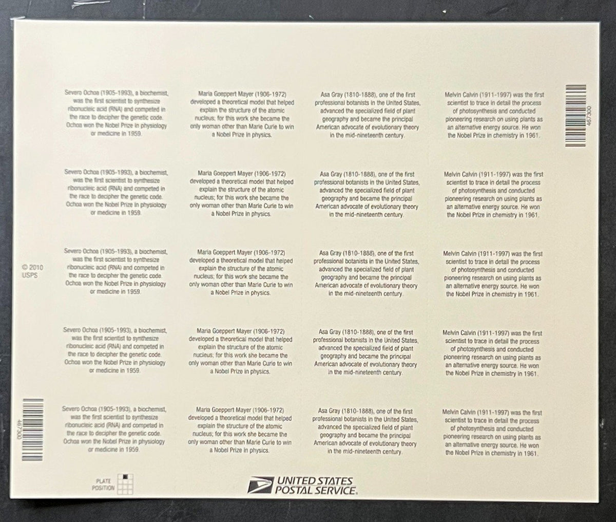 US 4541-4544 Mint Sheet (MNH) American Scientists Forever Stamp 2011 ZAYIX
