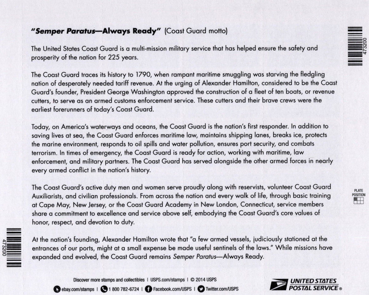 US 5008 Mint Sheet (MNH) U.S. Coast Guard Forever Stamp 2015 ZAYIX