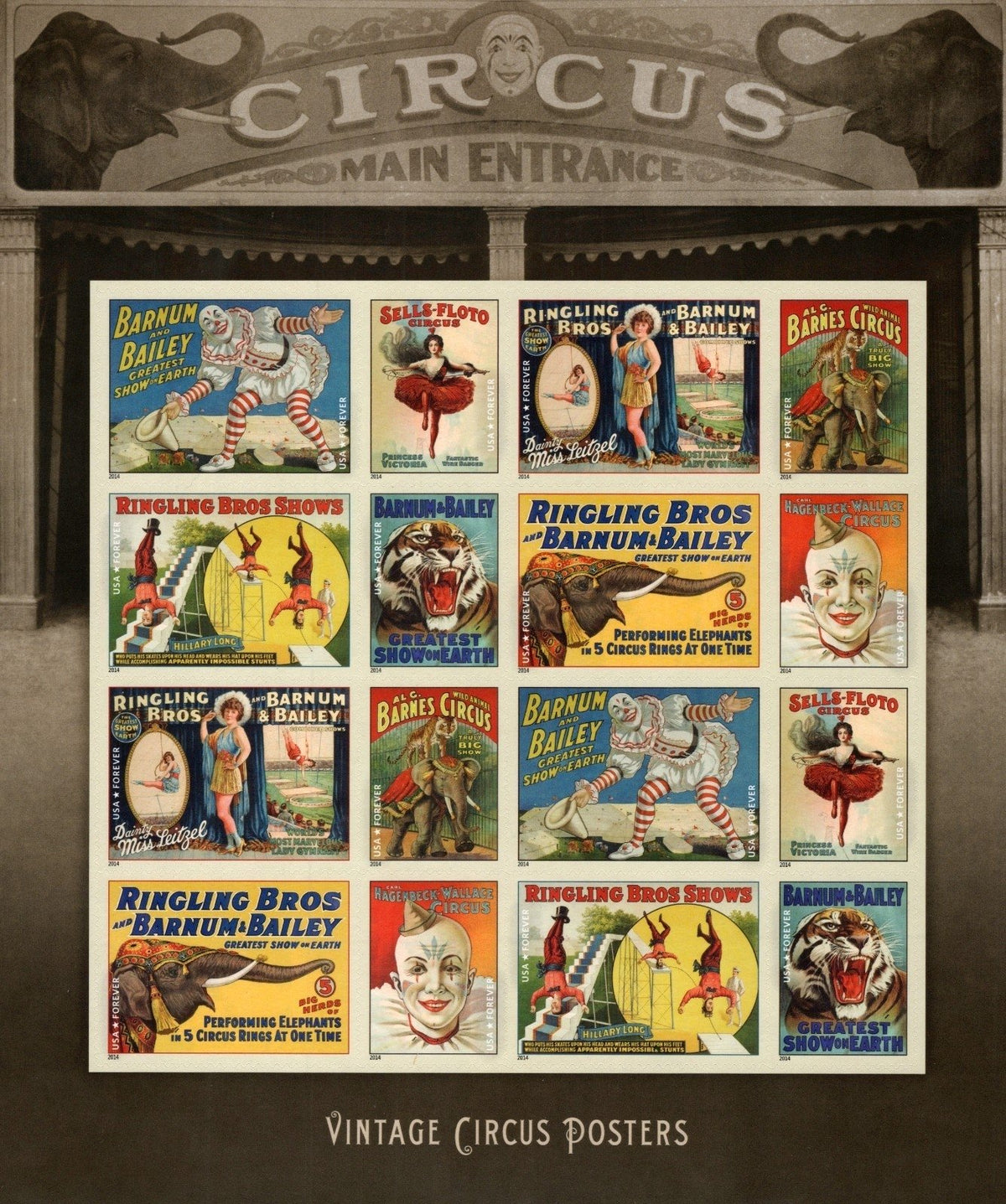 US 4898-4905 Mint Sheet (MNH) Vintage Circus Posters Forever Stamp 2014 ZAYIX