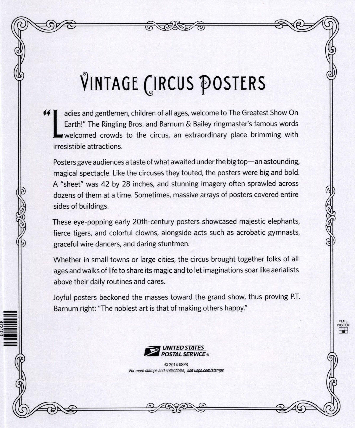 US 4898-4905 Mint Sheet (MNH) Vintage Circus Posters Forever Stamp 2014 ZAYIX