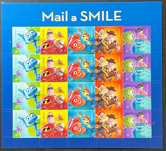 US 4677-4681 Mint Sheet (MNH) Pixar Films Mail A Smile Forever Stamp 2012 ZAYIX