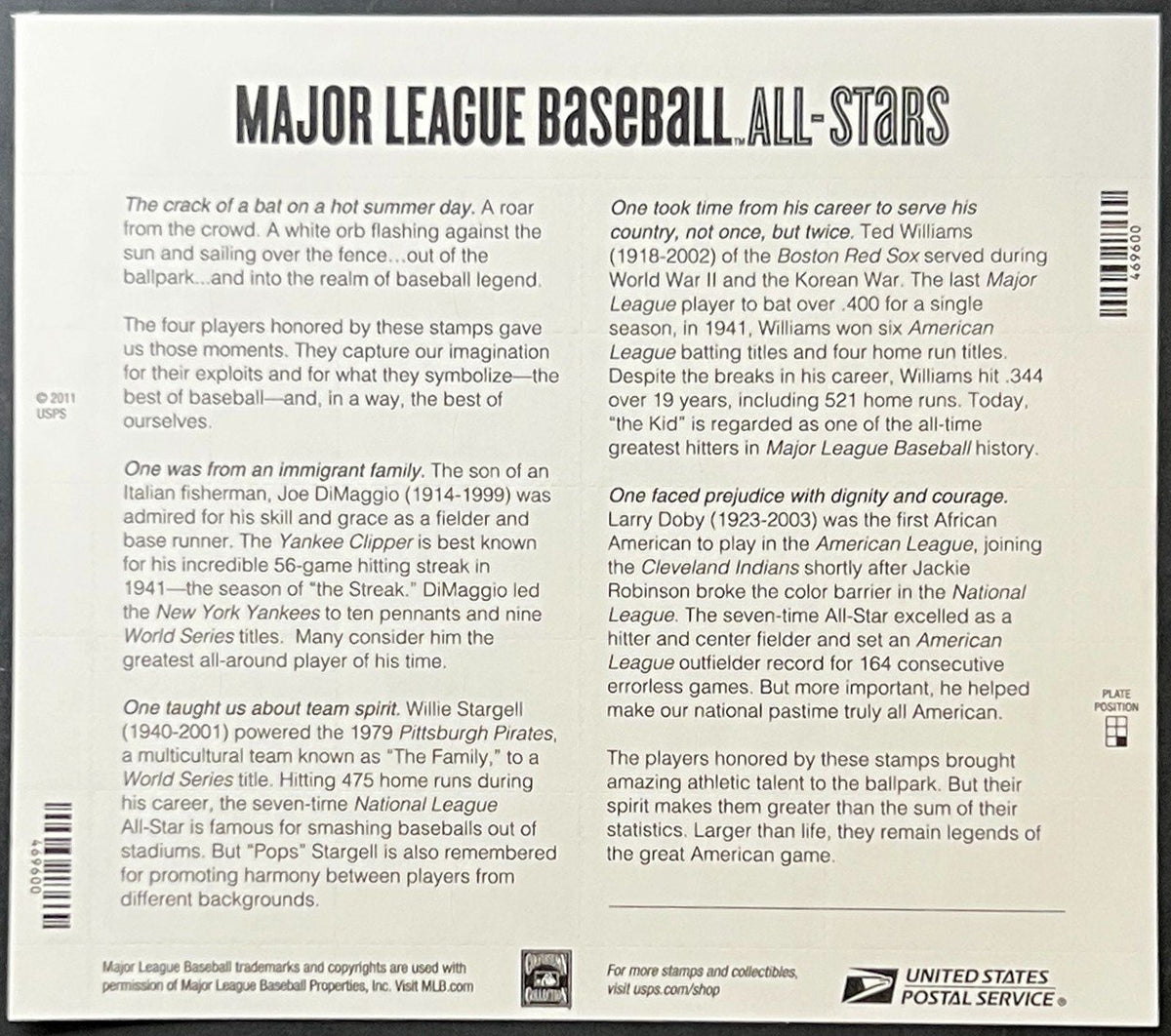 US 4694-4697 Mint Sheet (MNH) Major League Baseball Forever Stamp 2012 ZAYIX