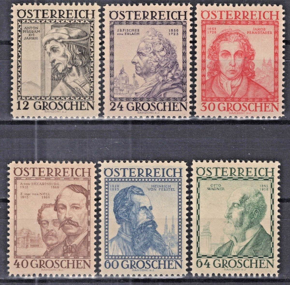 Austria 1934 Architects Semi-Postal B122-B127 MH VF ZAYIX