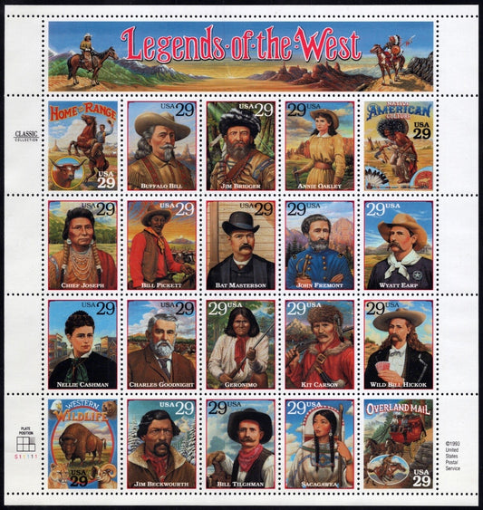 US 2869 Mint Sheet (MNH) Legends Of The West Revised 29-Cent 1994 ZAYIX