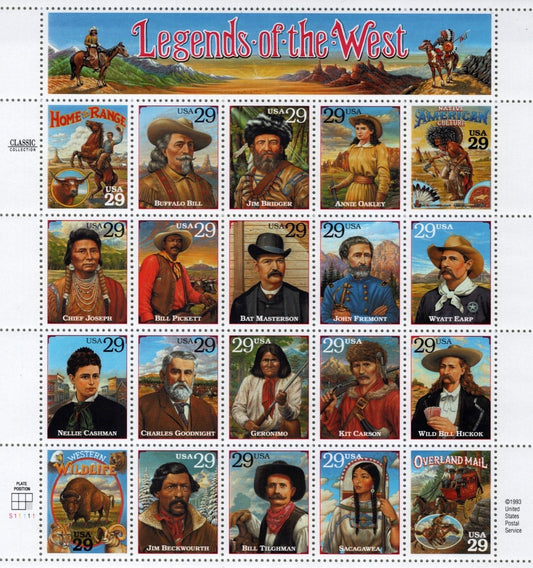 US 2870 Mint Sheet (MNH) Legends Of The West Original 29-Cent 1994 ZAYIX