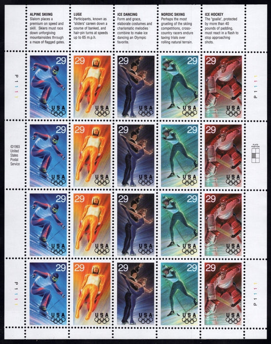 US 2807-2811  Mint Sheet (MNH) Winter Olympics Norway 29-Cent 1994 ZAYIX