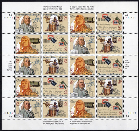 US 2779-2782 Mint Sheet (MNH) National Postal Museum 29-Cent 1993 ZAYIX