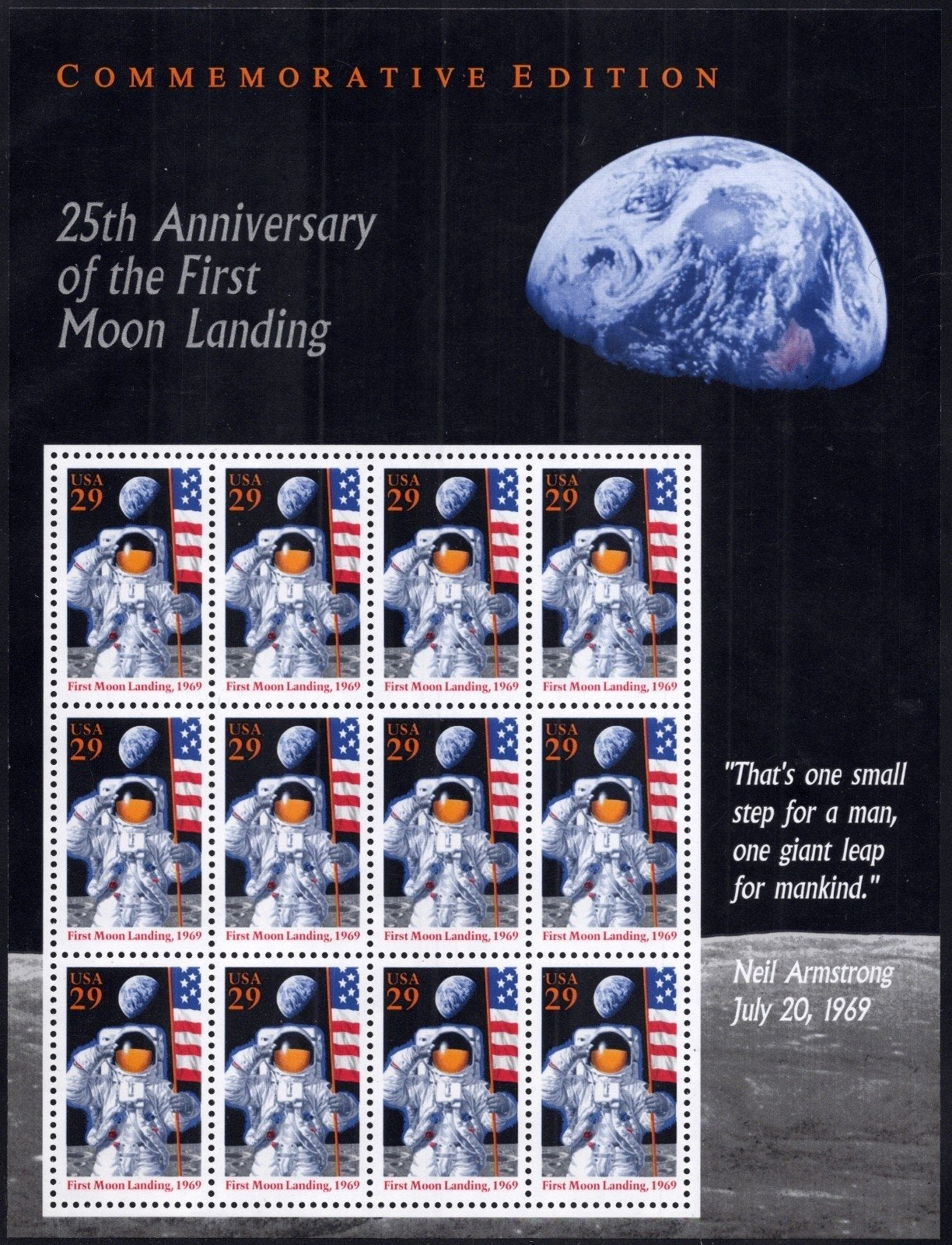 US 2841 Mint Sheet (MNH) First Moon Landing Miniature Sheet 29-Cent 1994 ZAYIX