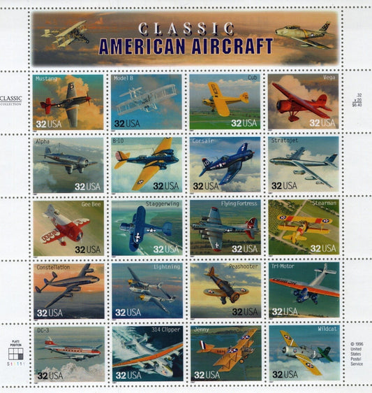 US 3142 Mint Sheet (MNH) Classic American Aircraft 32-Cent 1997 ZAYIX